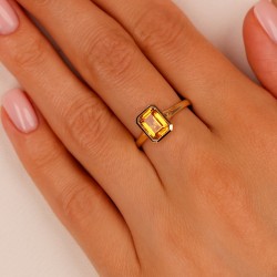 Pierścionek z żółtego złota z cytrynem w szlifie szmaragdowym - 1,55 ct (R93955 Y CT): 13 - zdjęcie: 6
