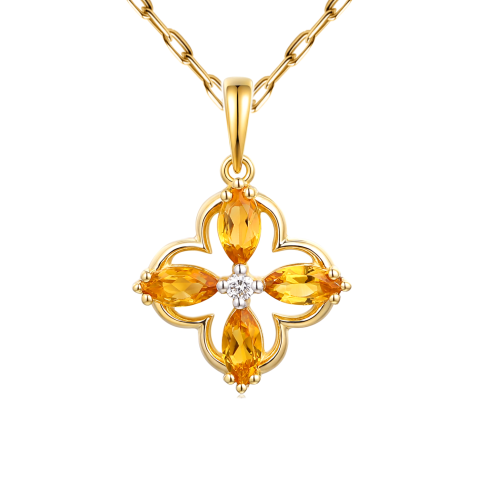 Zawieszka z żółtego złota z cytrynami i diamentem - kwiat (P98901 Y CT)