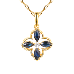 Zawieszka z żółtego złota z lonbon blue topazami i diamentem - kwiat (P98901 Y LBT) - zdjęcie: 2