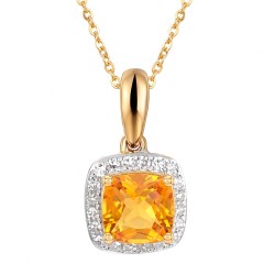 Zawieszka z żółtego złota z cytrynem w szlifie cushion i diamentami (P58266 Y CT) - zdjęcie: 2