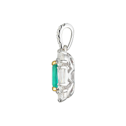 Zawieszka z dwukolorowego złota ze szmaragdem w szlifie emerald i diamentami o różnych szlifach (P102442 YW EM) - zdjęcie: 4