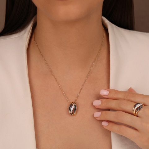 Zawieszka z żółtego złota z czarnymi diamentami - 0,26 ct (P47269 Y BD)