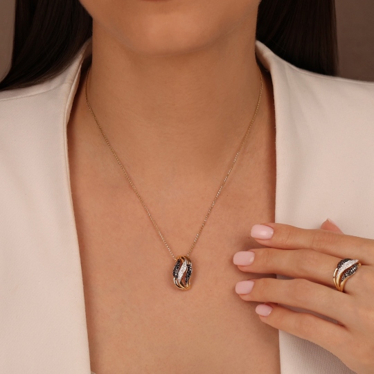 Zawieszka z żółtego złota z czarnymi diamentami - 0,26 ct (P47269 Y BD)