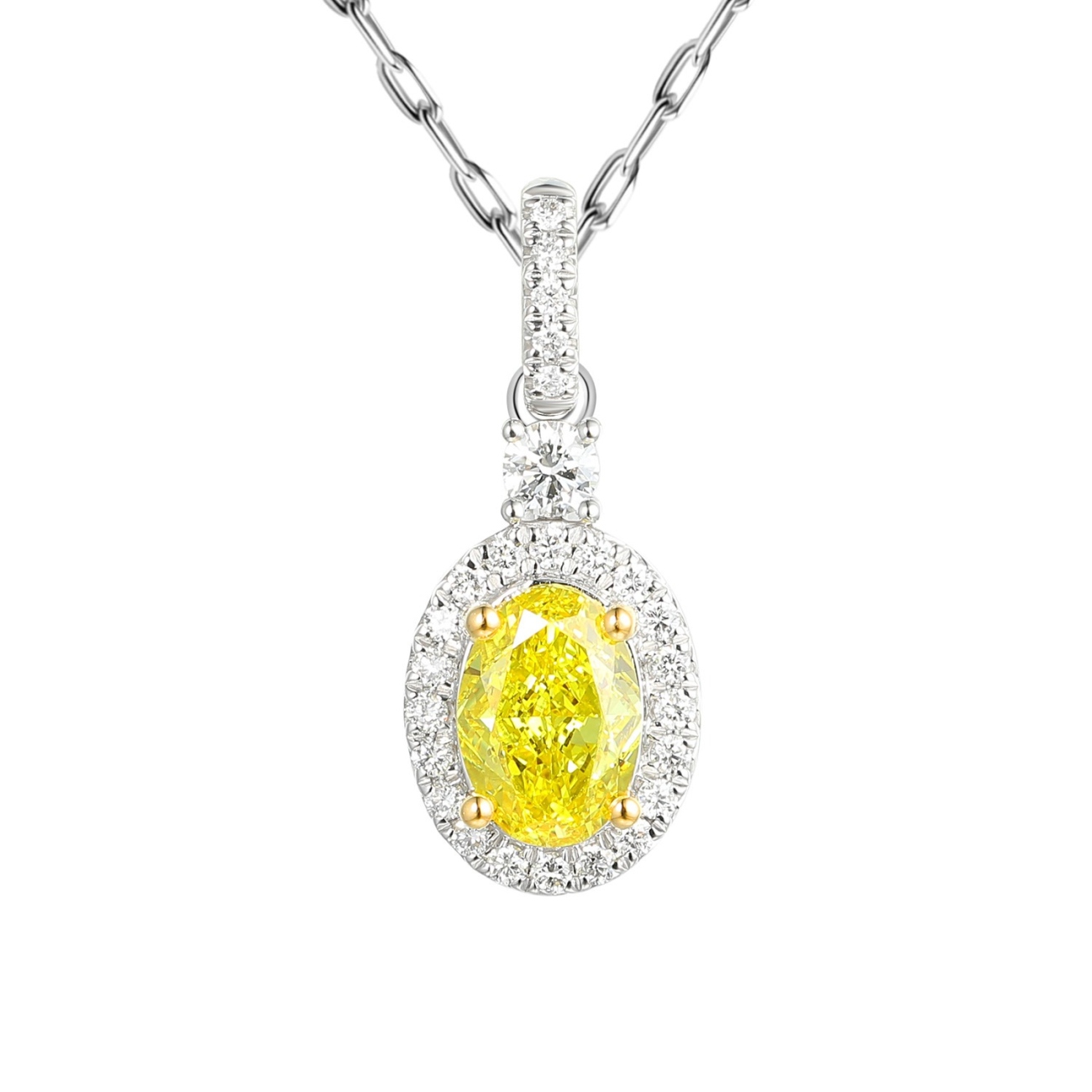 Zawieszka z biało-żółtego złota z żółtym diamentem laboratoryjnym w szlifie owalnym (P102585 YW LGDY)