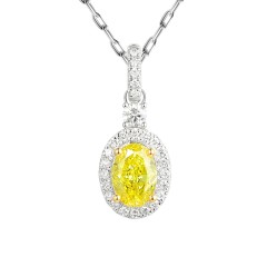 Zawieszka z biało-żółtego złota z żółtym diamentem laboratoryjnym w szlifie owalnym (P102585 YW LGDY)