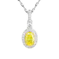 Zawieszka z biało-żółtego złota z żółtym diamentem laboratoryjnym w szlifie owalnym (P102585 YW LGDY) - zdjęcie: 2