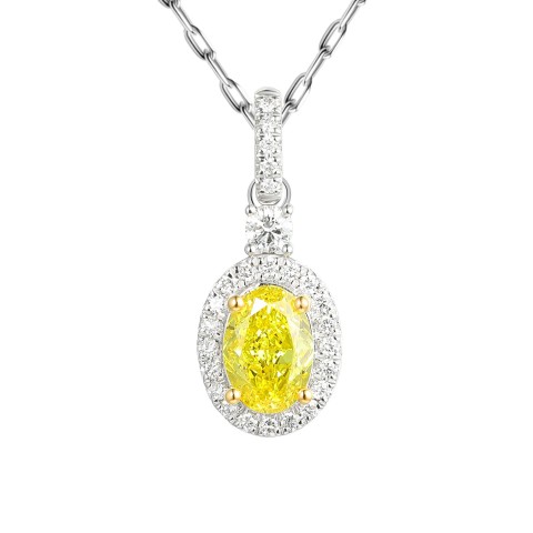 Zawieszka z biało-żółtego złota z żółtym diamentem laboratoryjnym w szlifie owalnym (P102585 YW LGDY)