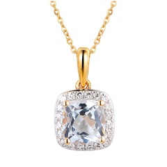 Zawieszka z żółtego złota z białym topazem w szlifie cushion i diamentami (P58266 Y WT)