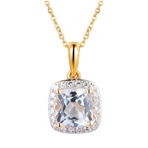 Zawieszka z żółtego złota z białym topazem w szlifie cushion i diamentami (P58266 Y WT)