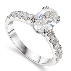 Pierścionek z białego złota z diamentem laboratoryjnym w szlifie owalnym z brylantami na szynie - 1,50 ct (R95422 W LGD 1,52ct)