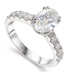 Pierścionek z białego złota z diamentem laboratoryjnym w szlifie owalnym z brylantami na szynie - 1,50 ct (R95422 W LGD 1,52ct): 14 - zdjęcie: 2