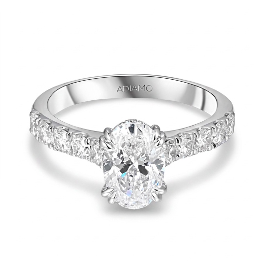 Pierścionek z białego złota z diamentem laboratoryjnym w szlifie owalnym z brylantami na szynie - 1,50 ct (R95422 W LGD 1,52ct): 14