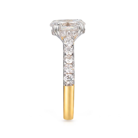 Pierścionek z dwukolorowego złota z diamentem laboratoryjnym w szlifie owalnym z brylantami na szynie - 1,50 ct (R95422 YW LGD 1,53ct): 10