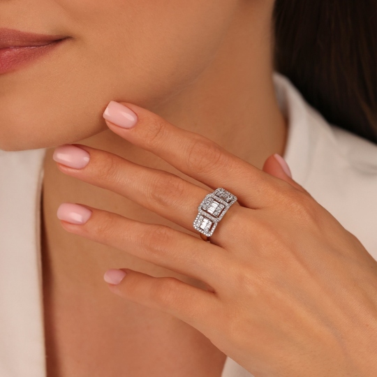 Pierścionek z żółtego złota z diamentami w szlifie bagietowym (R81586 Y): 15