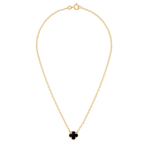 Naszyjnik z żółtego złota - 45 cm - czarna koniczyna z milgryfami (N25196 Y)
