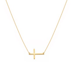 Naszyjnik z żółtego złota - 45 cm - poprzeczny krzyżyk - cienki (N25198 Y) - zdjęcie: 2