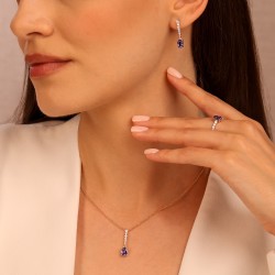 Kolczyki z żółtego złota z tanzanitem w szlifie owalnym i diamentami - sztyft (E100167 Y SW T) - zdjęcie: 4