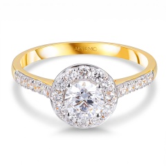 Pierścionek z dwukolorowego złota halo z diamentami - 0,50 ct (R40019 YW 0,50ct)