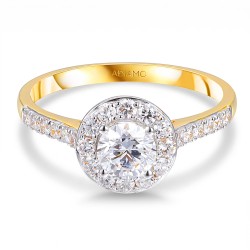 Pierścionek z dwukolorowego złota halo z diamentami - 0,50 ct (R40019 YW 0,50ct): 12 - zdjęcie: 3