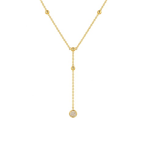 Naszyjnik z żółtego złota - długa zawieszka z diamentami - 42 cm (N07299 Y C)