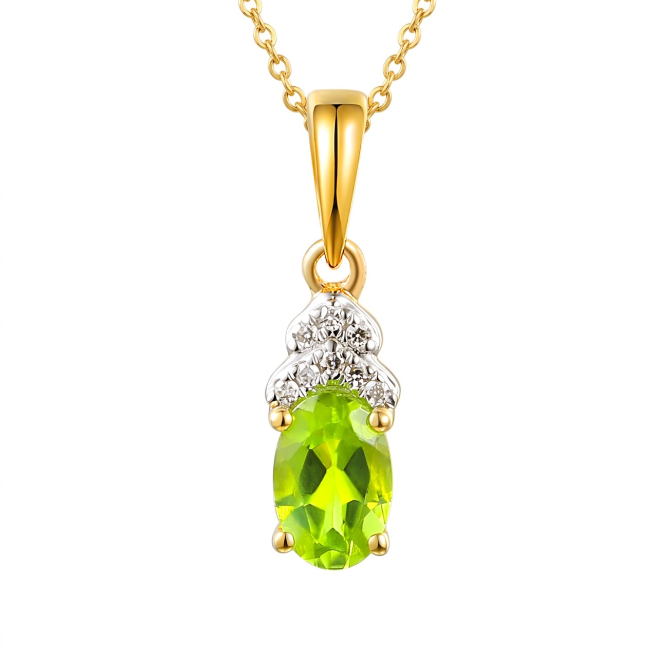 Zawieszka z żółtego złota z owalnym perydotem i diamentami (P59732 Y PT)