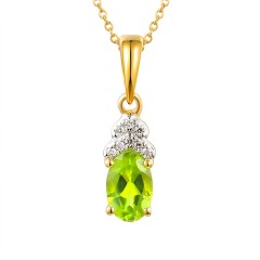 Zawieszka z żółtego złota z owalnym perydotem i diamentami (P59732 Y PT)