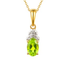 Zawieszka z żółtego złota z owalnym perydotem i diamentami (P59732 Y PT) - zdjęcie: 2