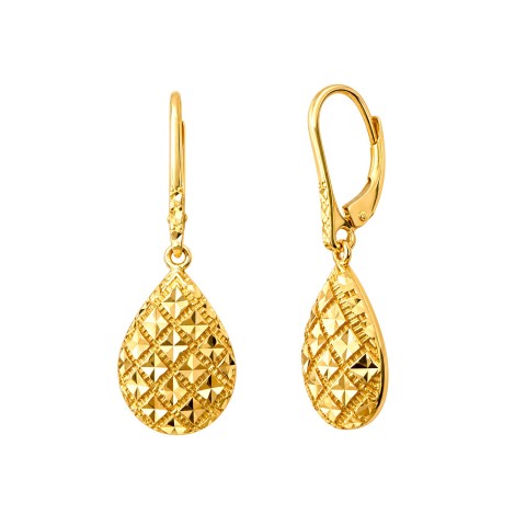Kolczyki z żółtego złota - diamentowana łezka - patentka - 3,73 g (E25171 Y P)