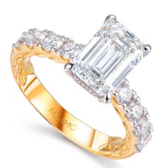 Pierścionek z diamentami laboratoryjnymi w szlifie szmaragdowym - 3,00 ct (R103639 YW LGD 3,08ct)