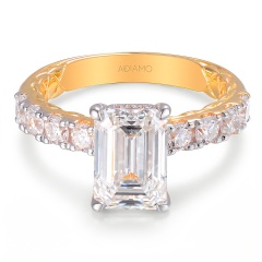 Pierścionek z diamentami laboratoryjnymi w szlifie szmaragdowym - 3,00 ct (R103639 YW LGD 3,08ct)