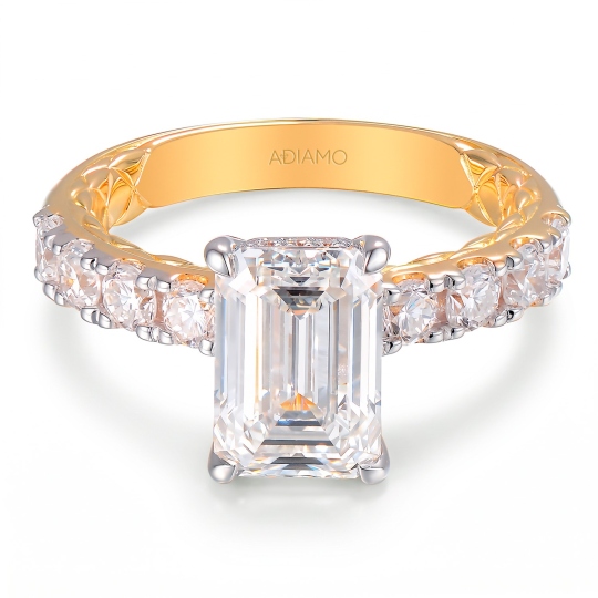 Pierścionek z diamentami laboratoryjnymi w szlifie szmaragdowym - 3,00 ct (R103639 YW LGD 3,08ct): 15