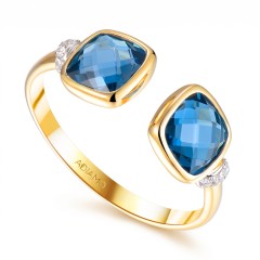 Pierścionek z london blue topazami i diamentami (R105437 Y LBT)
