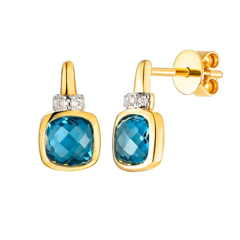 Kolczyki z żółtego złota z london blue topazami w szlifie poduszkowym - sztyft - 1,52 ct (E105437 Y S LBT)