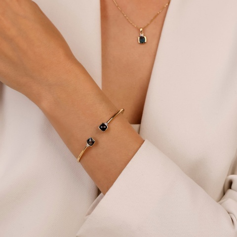 Bransoletka bangle z london blue topazami w szlifie poduszkowym i diamentami (B10551 Y LBT)