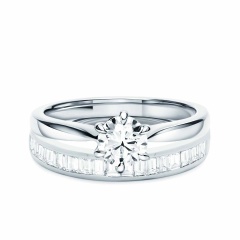 Obrączka ślubna z białego złota z diamentami laboratoryjnymi w szlifie bagietowym, 3,4 mm - 0,45ct (O-R65388 W LGD)
