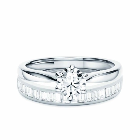 Obrączka ślubna z białego złota z diamentami laboratoryjnymi w szlifie bagietowym, 3,4 mm - 0,45ct (O-R65388 W LGD)