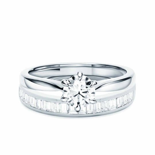 Obrączka ślubna z białego złota z diamentami laboratoryjnymi w szlifie bagietowym, 3,4 mm - 0,45ct (O-R65388 W LGD): 10